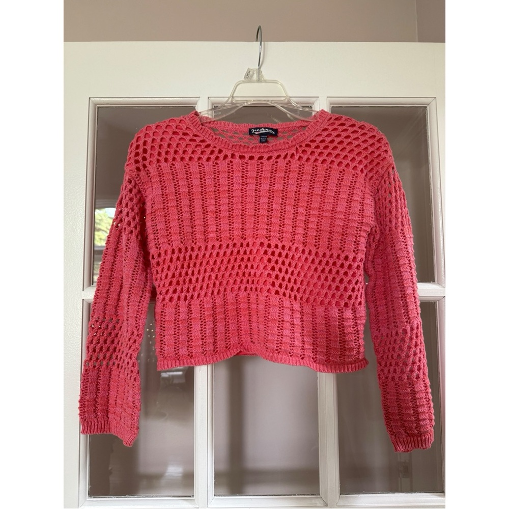 Freshman 1996 Pink Lined Crochet Cropped Sweater